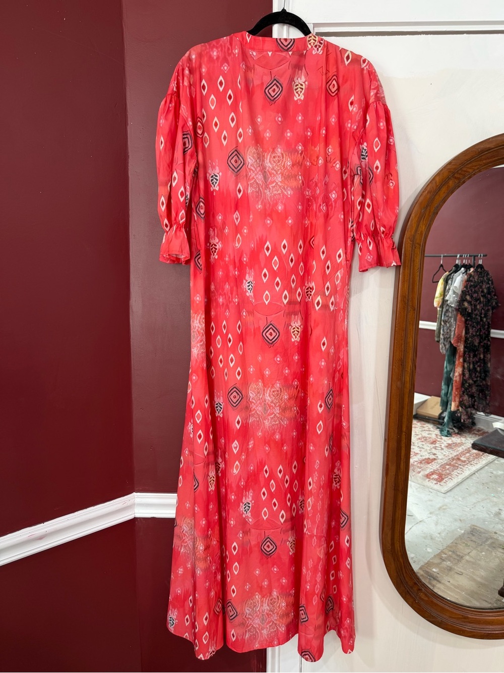 Red Patterned Button-Front Maxi Dress - Picture 6 of 7